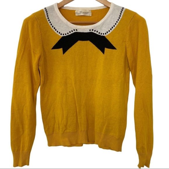 Mustard Yellow Sweater with Black Bow Detail - Picture 1 of 6